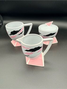 Vintage 1980s Fujimori For Kato Kogei ‘Clouds” Creamer,Sugar Bowl&Mug Set